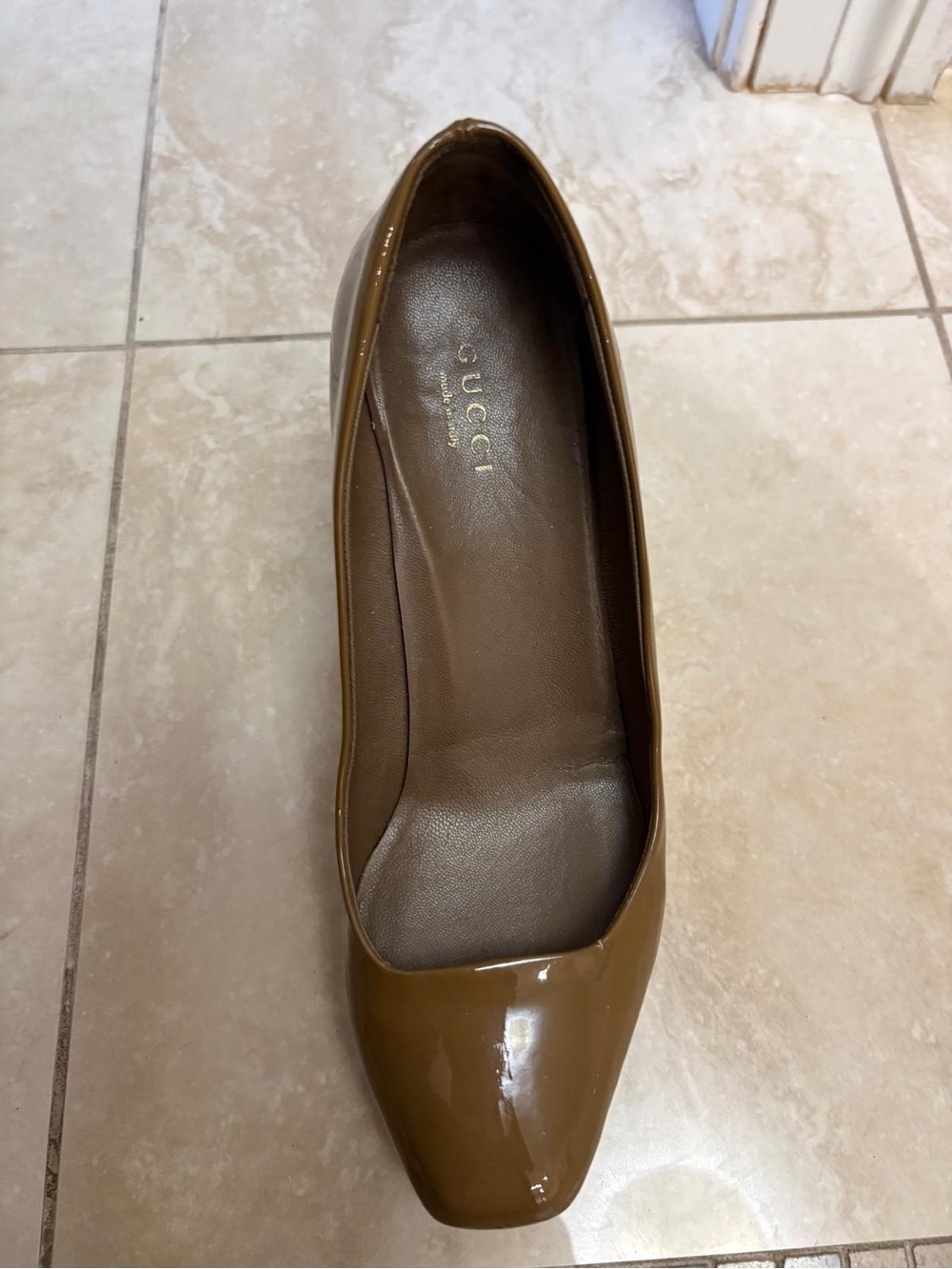 Gucci Brown Patent Leather Square-Toe Flat